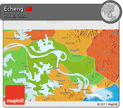 Physical 3D Map of Echeng, political outside