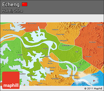 Physical 3D Map of Echeng, political outside