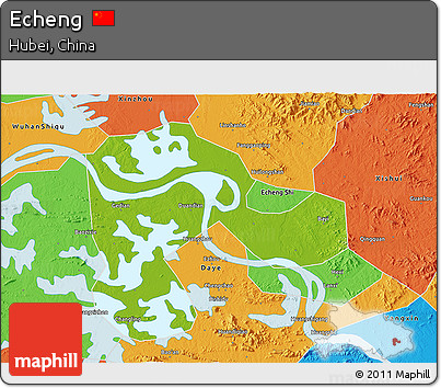 Physical 3D Map of Echeng, political outside