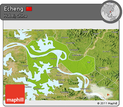 Physical 3D Map of Echeng, satellite outside