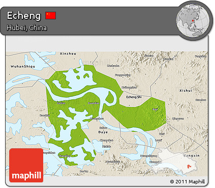 Physical 3D Map of Echeng, shaded relief outside