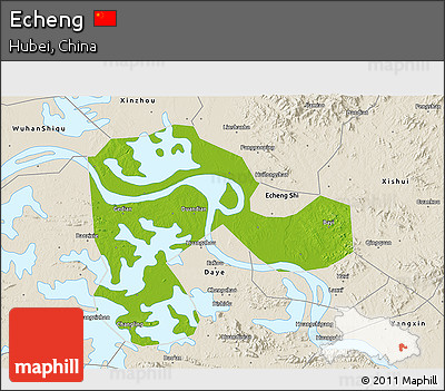 Physical 3D Map of Echeng, shaded relief outside