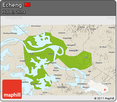 Physical 3D Map of Echeng, shaded relief outside