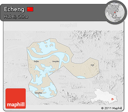 Shaded Relief 3D Map of Echeng, lighten, desaturated