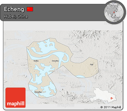 Shaded Relief 3D Map of Echeng, lighten, semi-desaturated