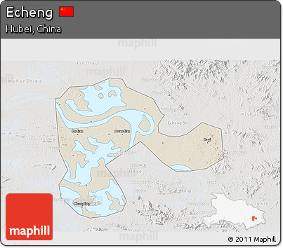 Shaded Relief 3D Map of Echeng, lighten, semi-desaturated