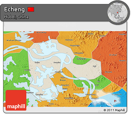Shaded Relief 3D Map of Echeng, political outside