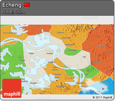 Shaded Relief 3D Map of Echeng, political outside