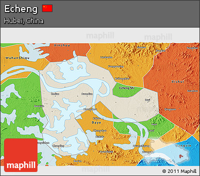 Shaded Relief 3D Map of Echeng, political outside