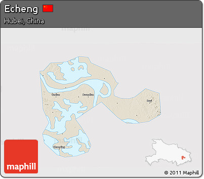 Shaded Relief 3D Map of Echeng, single color outside