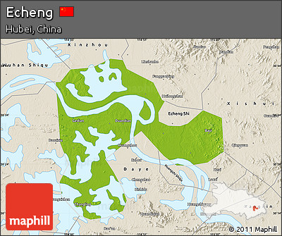 Physical Map of Echeng, shaded relief outside