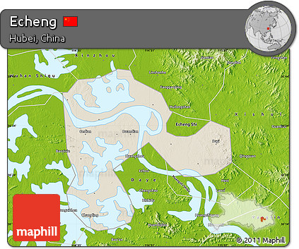 Shaded Relief Map of Echeng, physical outside