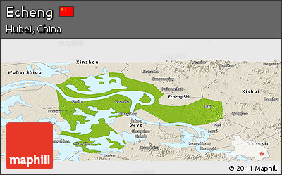 Physical Panoramic Map of Echeng, shaded relief outside