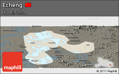 Shaded Relief Panoramic Map of Echeng, darken