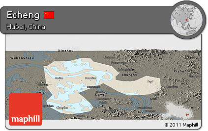 Shaded Relief Panoramic Map of Echeng, darken