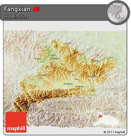 Physical 3D Map of Fangxian, lighten