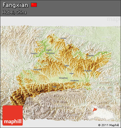 Physical 3D Map of Fangxian, lighten