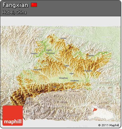 Physical 3D Map of Fangxian, lighten