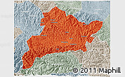 Political 3D Map of Fangxian, lighten, semi-desaturated