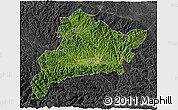 Satellite 3D Map of Fangxian, darken, desaturated