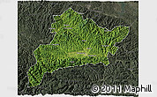Satellite 3D Map of Fangxian, darken, semi-desaturated