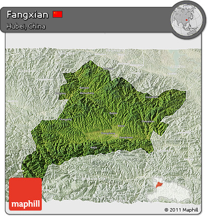 Satellite 3D Map of Fangxian, lighten