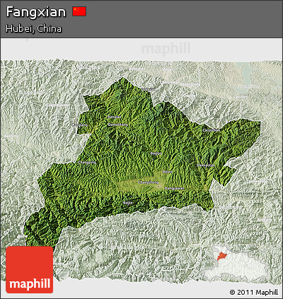 Satellite 3D Map of Fangxian, lighten
