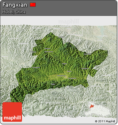 Satellite 3D Map of Fangxian, lighten