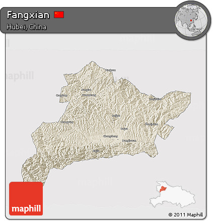 Shaded Relief 3D Map of Fangxian, cropped outside