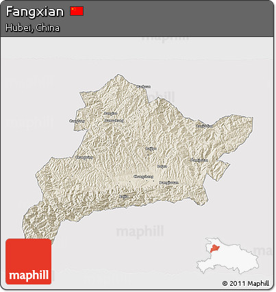 Shaded Relief 3D Map of Fangxian, cropped outside