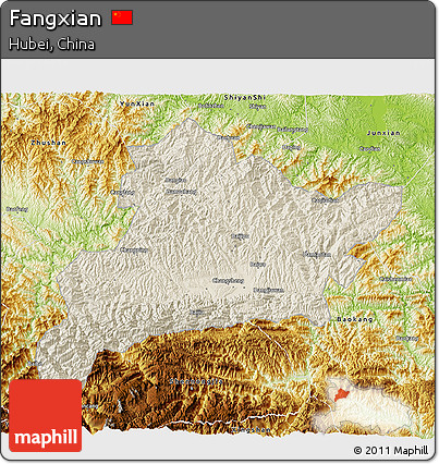 Shaded Relief 3D Map of Fangxian, physical outside