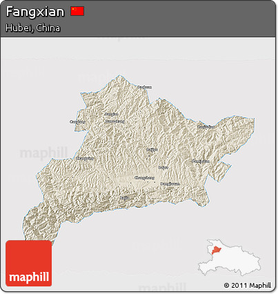 Shaded Relief 3D Map of Fangxian, single color outside