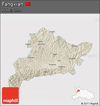 Shaded Relief 3D Map of Fangxian, single color outside