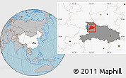 Gray Location Map of Fangxian, highlighted country, highlighted parent region, hill shading