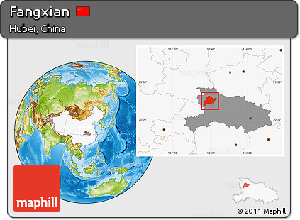 Physical Location Map of Fangxian, highlighted country, highlighted parent region