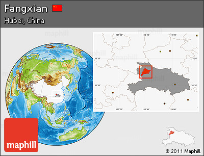 Physical Location Map of Fangxian, highlighted country, highlighted parent region