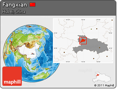 Physical Location Map of Fangxian, highlighted country, highlighted parent region