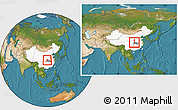 Satellite Location Map of Fangxian, highlighted country, highlighted parent region, within the entire country