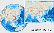 Shaded Relief Location Map of Fangxian, within the entire country
