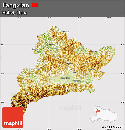 Physical Map of Fangxian, cropped outside