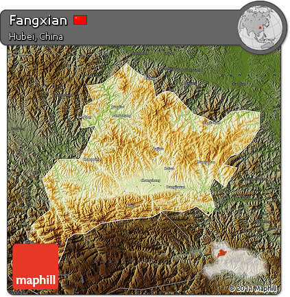 Physical Map of Fangxian, darken
