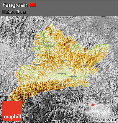 Physical Map of Fangxian, desaturated