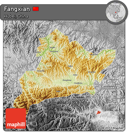 Physical Map of Fangxian, desaturated