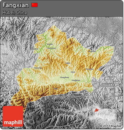 Physical Map of Fangxian, desaturated