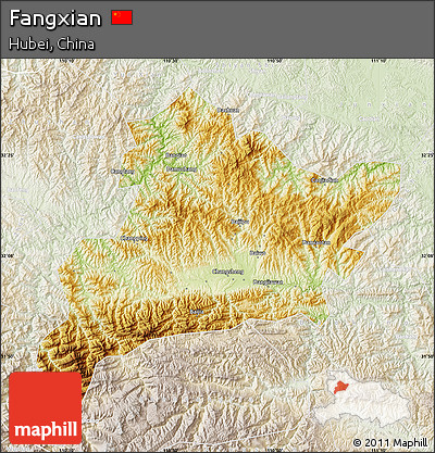Physical Map of Fangxian, lighten