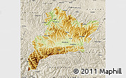 Physical Map of Fangxian, shaded relief outside