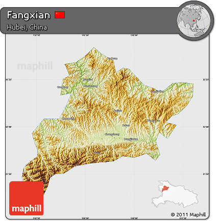 Physical Map of Fangxian, single color outside
