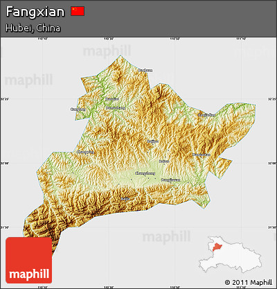 Physical Map of Fangxian, single color outside