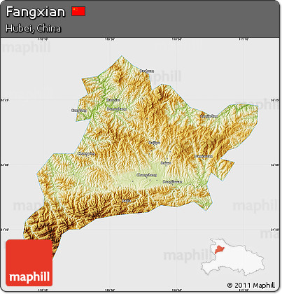 Physical Map of Fangxian, single color outside