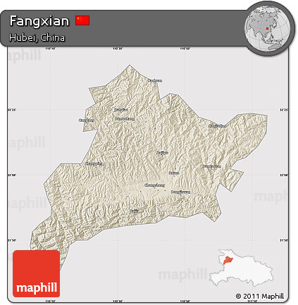 Shaded Relief Map of Fangxian, cropped outside